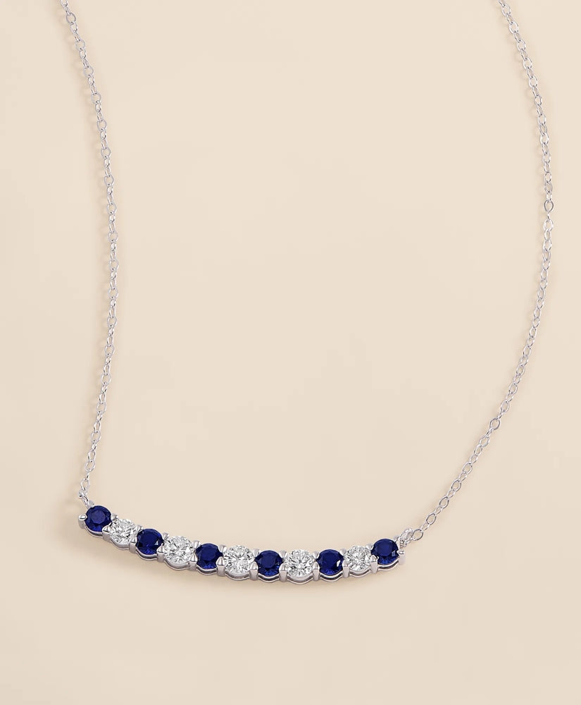 Women 0.63 CT. Lab-Grown Diamond 3mm Sapphire 14k White Gold Necklace - Brooks Brothers