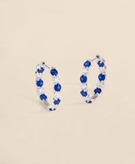 Women 1 CT. Lab-Grown Diamond 3mm Sapphire 14k White Gold Hoop Earrings - Brooks Brothers