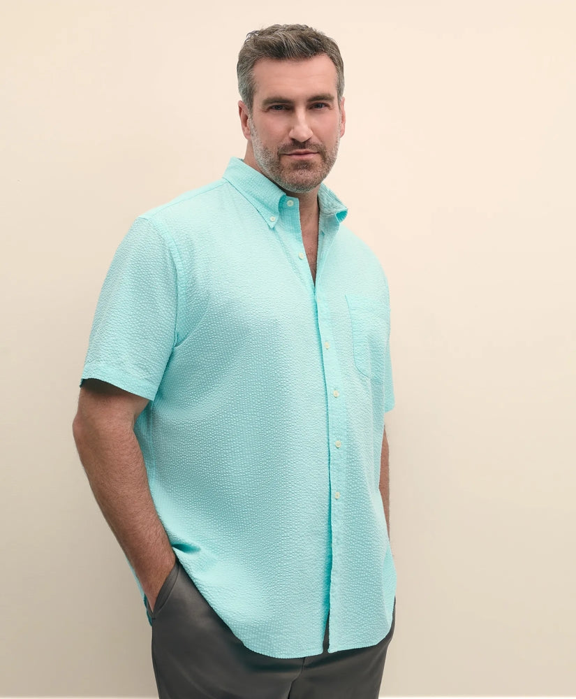 Sale Big & Tall Cotton Seersucker Polo Button-Down Collar, Short-Sleeve Shirt - Brooks Brothers US