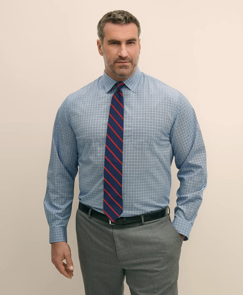 Sale Big & Tall Stretch Cotton Broadcloth Non-Iron Ainsley Collar Windowpane, Dress Shirt - Brooks Brothers Gift