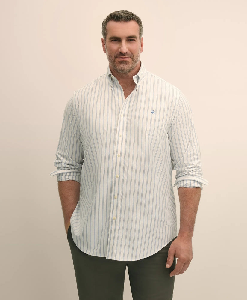 Sale Big & Tall Stretch Cotton Non-Iron Oxford Polo Button Down Collar, Outline Stripe Shirt - Brooks Brothers Near me