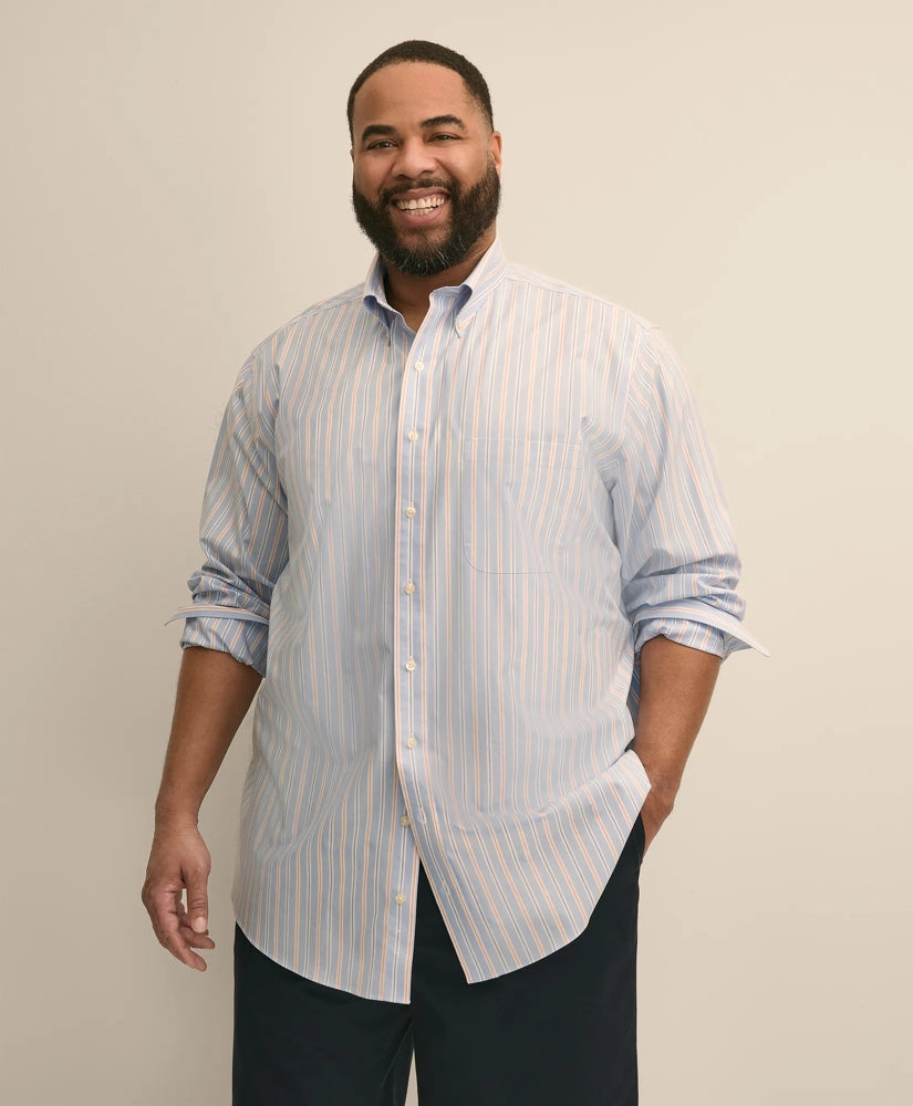 Men Big & Tall Stretch Cotton Non-Iron Poplin Polo Button Down, Stripe Sport Shirt - Brooks Brothers sale