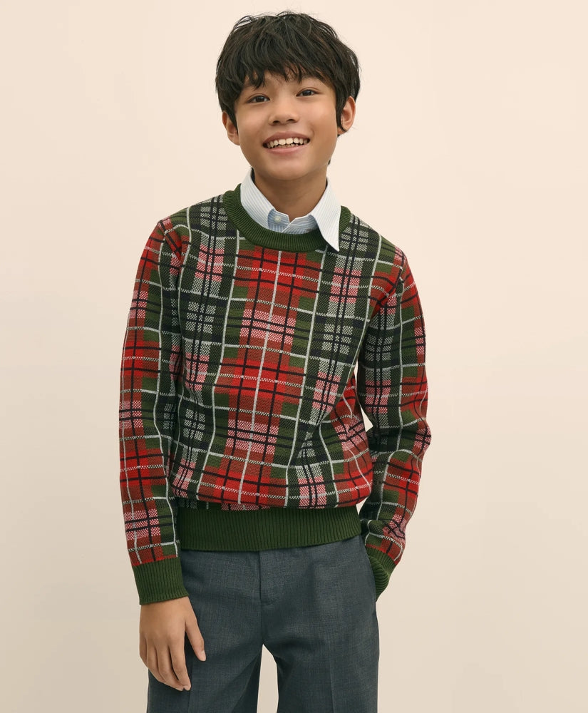 Boys Boys Cotton Jacquard Tartan Sweater - Brooks Brothers Online
