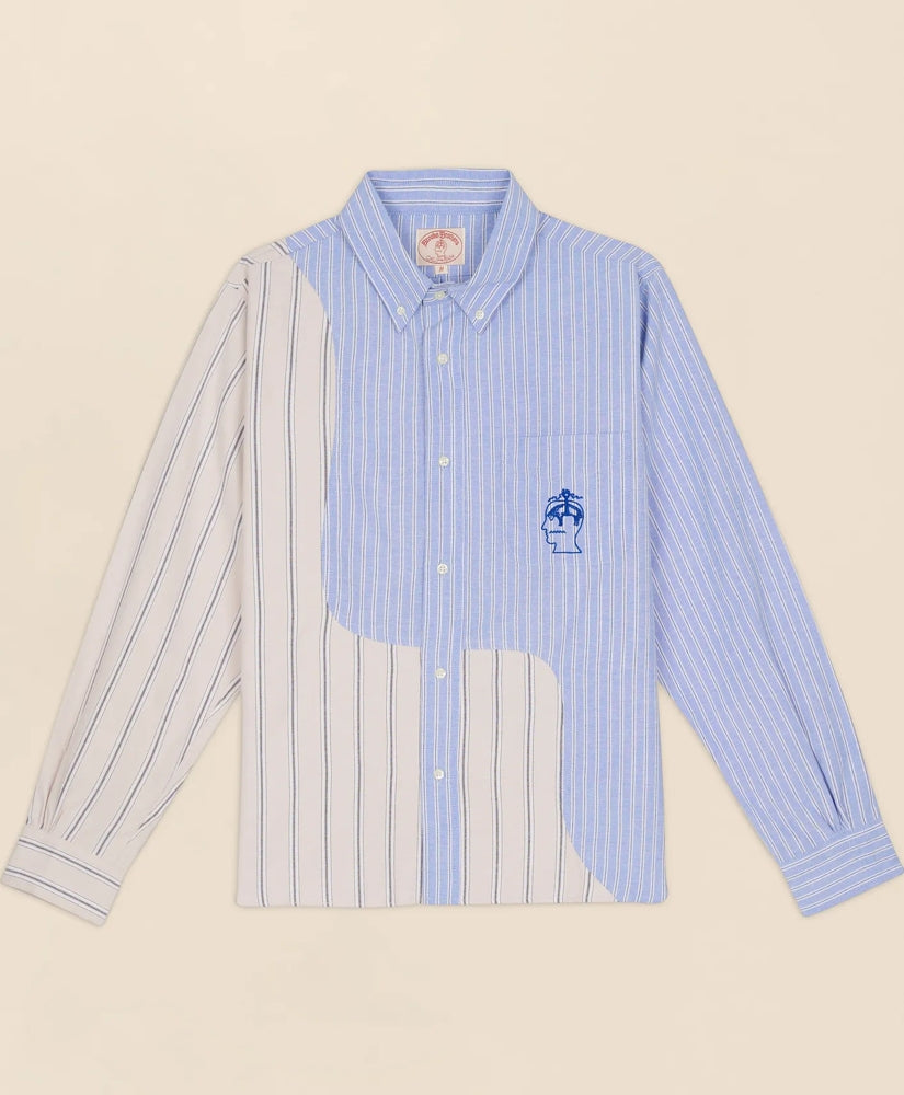 Men Brooks Brothers x Brain Dead Cotton Blend Embroidered Oxford Button-Down Collar, Striped Sport Shirt