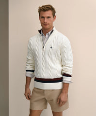Men Cable Knit Tennis Quarter-Zip Sweater in Supima - Brooks Brothers Online