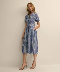 Women Chambray Floral-Stripe Embroidered Belted Shirt Dress - Brooks Brothers sale