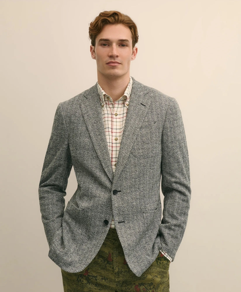 Sale Classic Fit Herringbone Knit Sport Coat in Wool-Cotton - Brooks Brothers Online