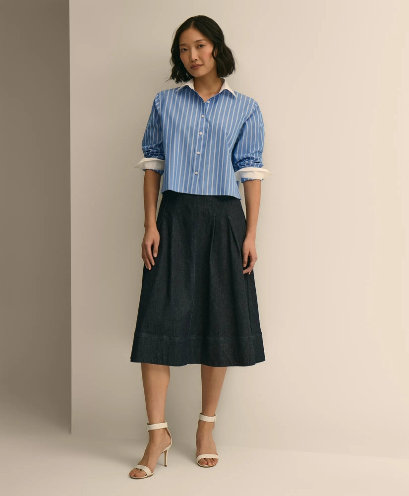 Women Cotton Blend A-Line Denim Skirt - Brooks Brothers Discount
