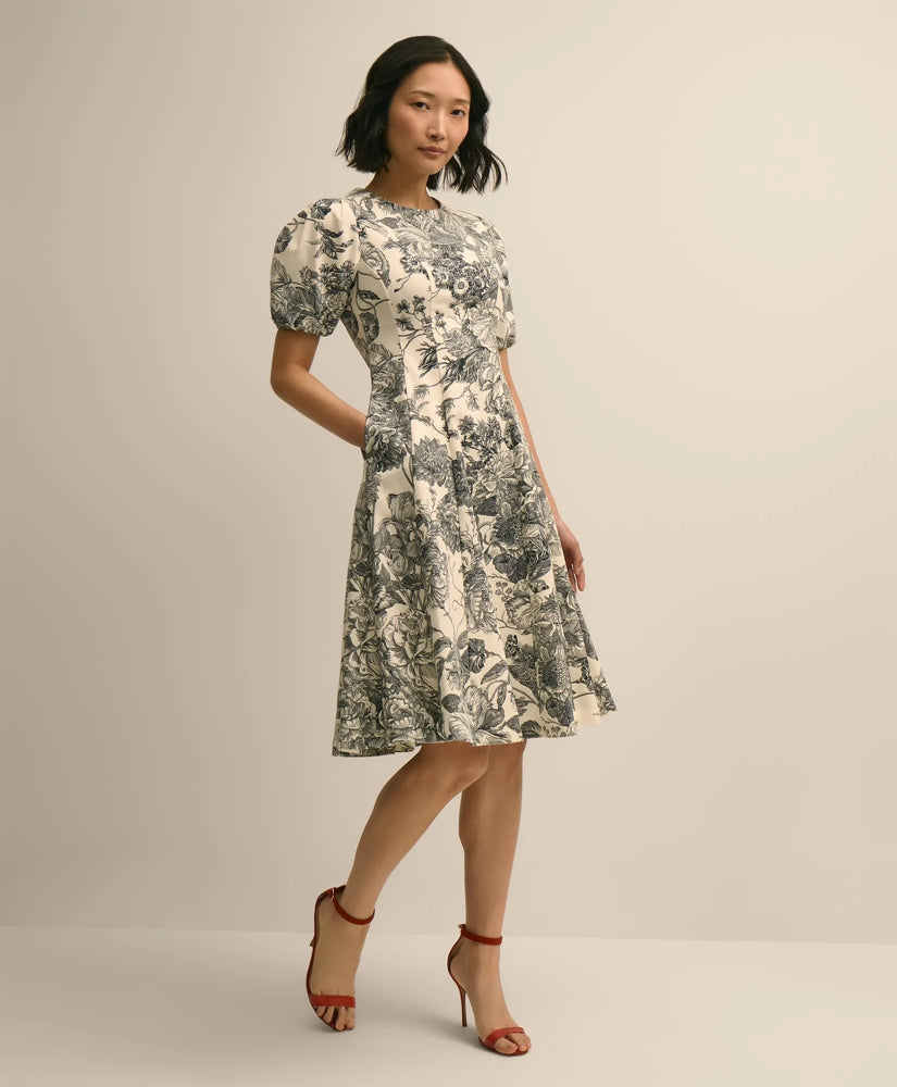 Women Cotton Blend Puff-Sleeve Floral Print Dress - Brooks Brothers For sale
