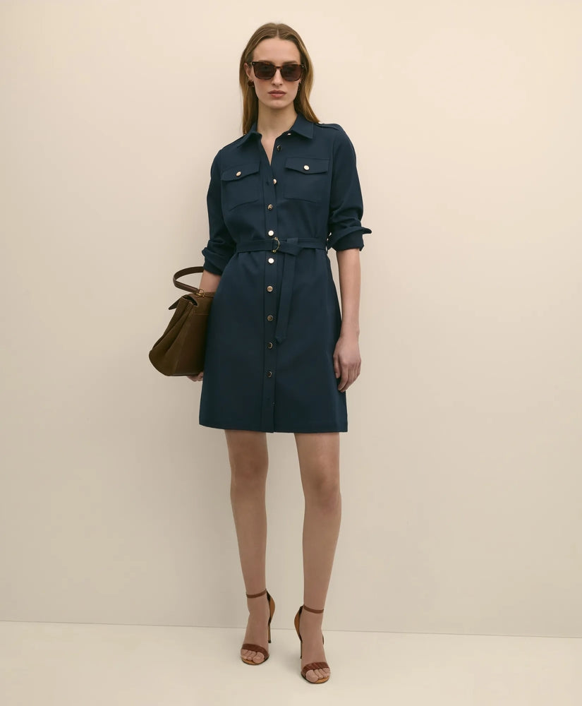 Sale Cotton Blend Twill Belted Shirt Dress - Brooks Brothers