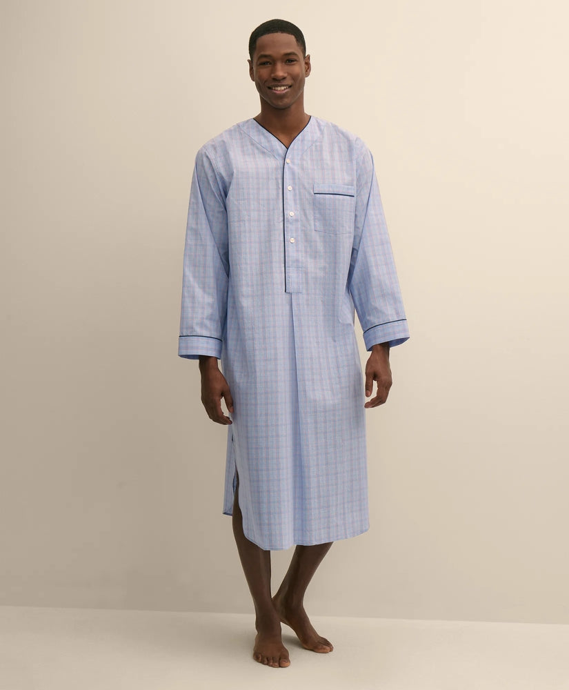 Men Cotton Broadcloth Glen Plaid Nightshirt - Brooks Brothers sale