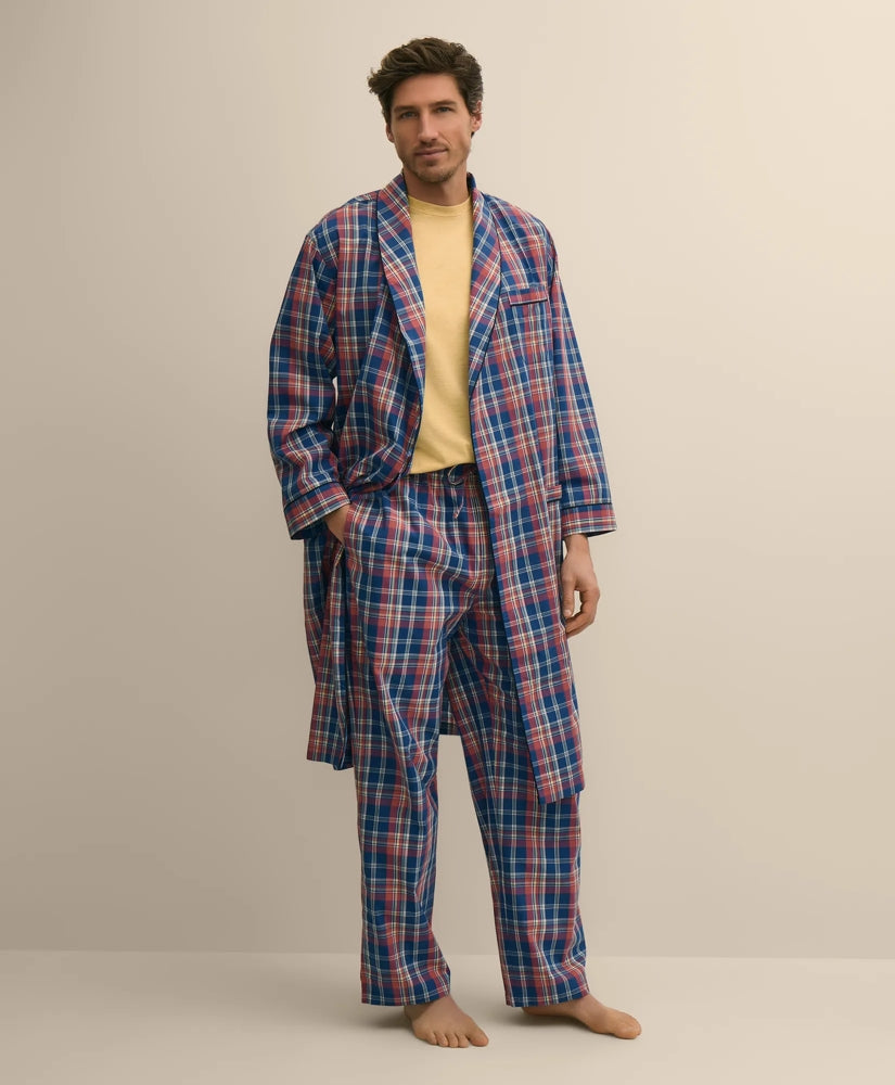 Men Cotton Broadcloth Madras Robe - Brooks Brothers On sale