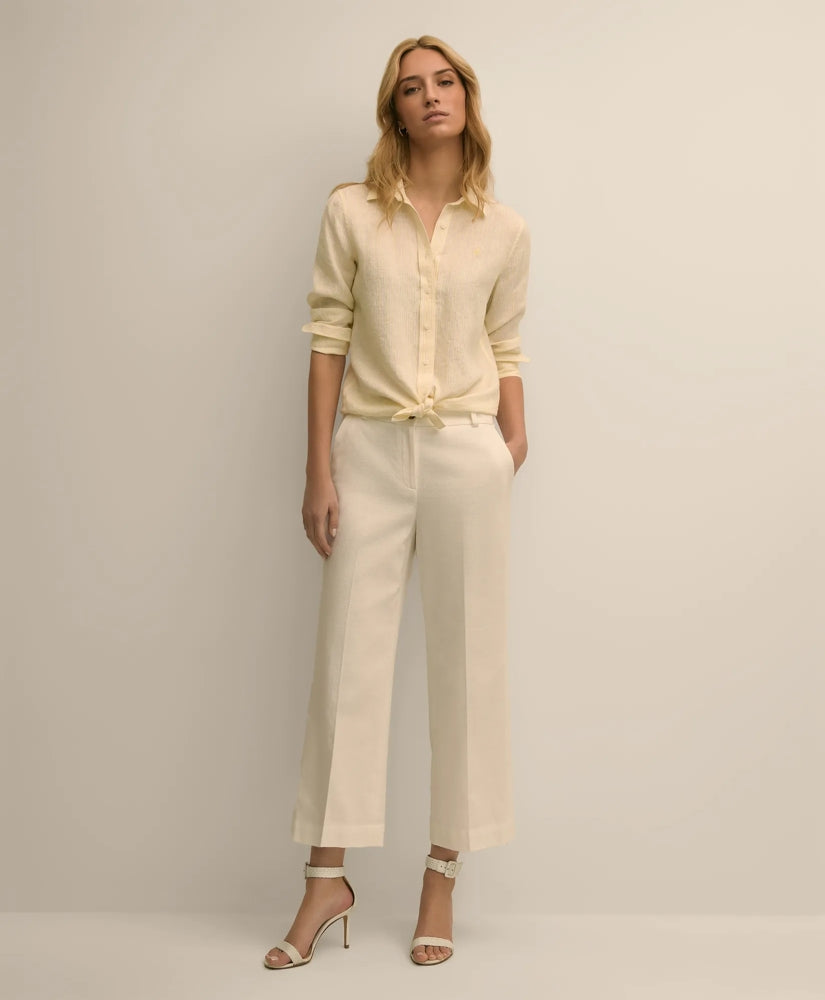 Women Cotton Dobby Cropped Wide-Leg Pants - Brooks Brothers Outlet