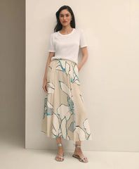 Women Flare Midi Skirt In Abstract Print - Brooks Brothers US