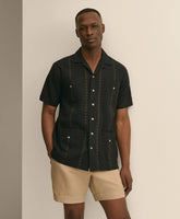 Men Cotton Guayabera Embroidered Short-Sleeve Shirt