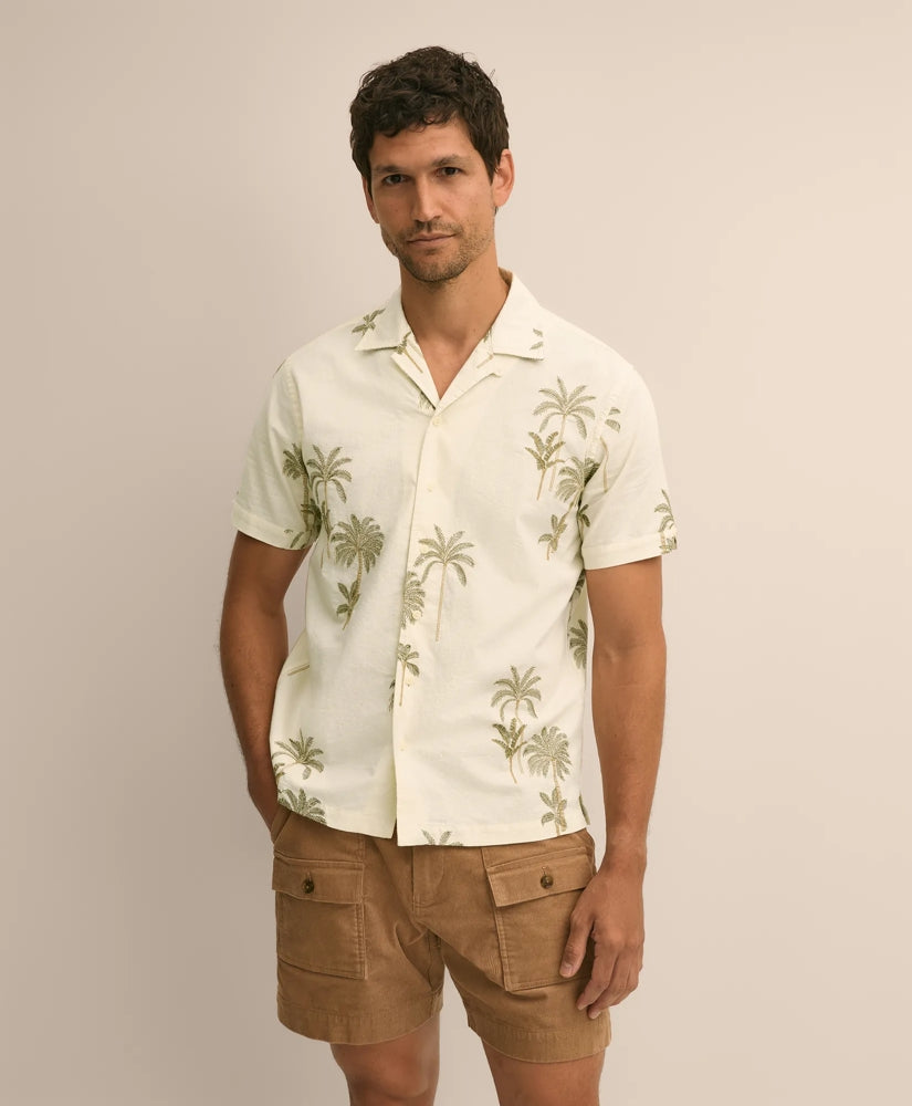 Men Cotton-Linen Camp Collar, Palm Tree Short-Sleeve Shirt - Brooks Brothers