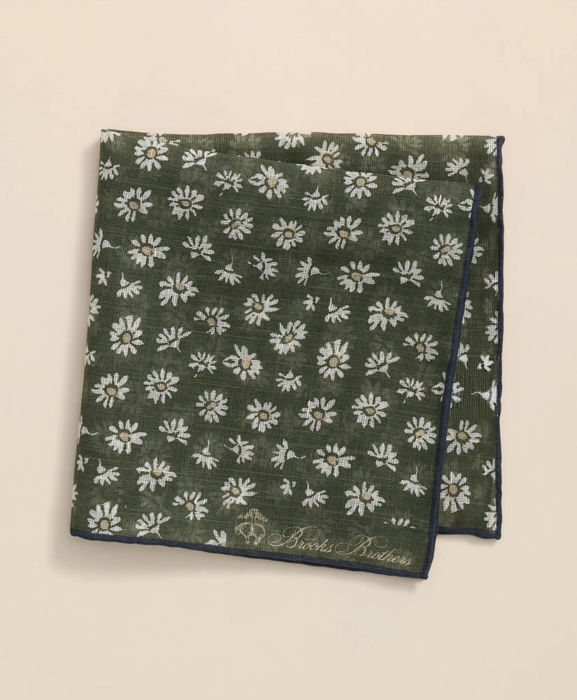 Men Cotton-Linen Daisy Print Pocket Square - Brooks Brothers US