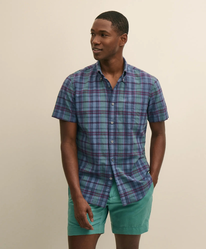 Shirts Cotton Madras Polo Button-Down Collar, Short-Sleeve Shirt - Brooks Brothers sale