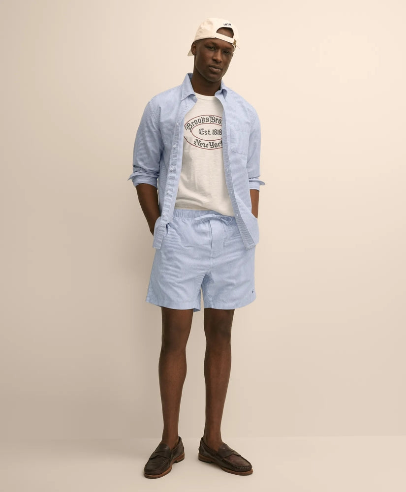 Men Cotton Oxford Stripe Lounge Shorts