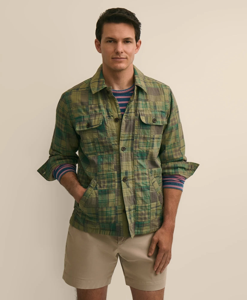 Men Cotton Patchwork Madras Shirt Jacket