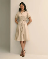 Women Cotton Sateen Short-Sleeve Belted Shirt Dress - Brooks Brothers Gift