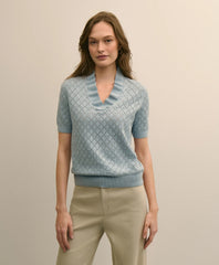Women Cotton Viscose Short-Sleeve Ruffle Sweater - Brooks Brothers Gift