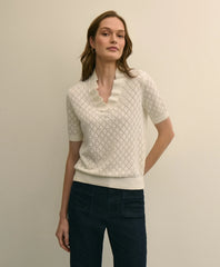 Women Cotton Viscose Short-Sleeve Ruffle Sweater - Brooks Brothers Gift