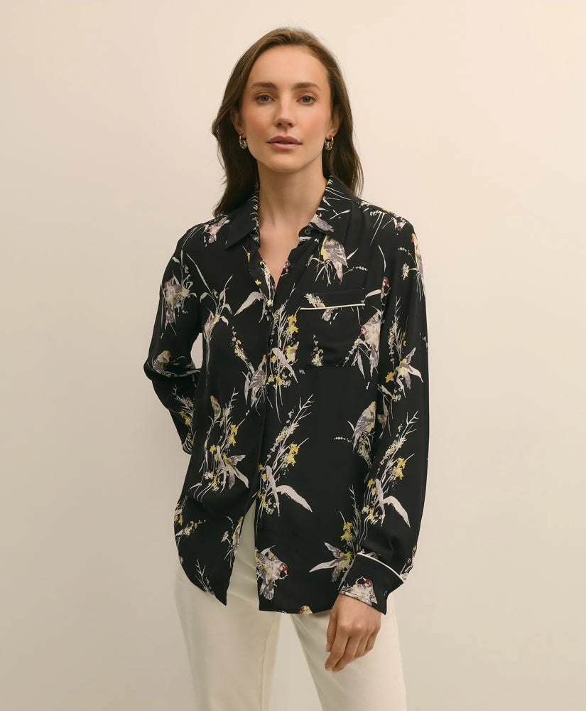 Sale Crepe Viscose Relaxed Bird-Print Blouse