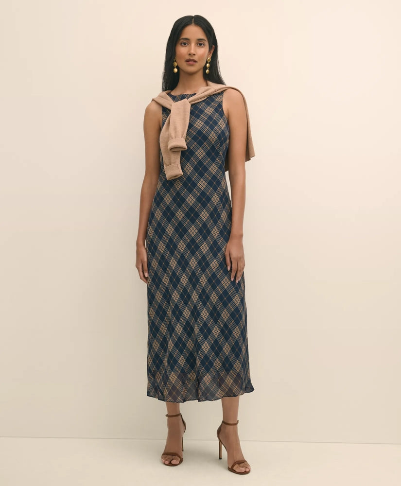 Sale Crinkle Chiffon Plaid Maxi Dress - Brooks Brothers Outlet
