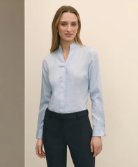 Shirts Fitted Funnel Neck Shirt in Non-Iron Royal Oxford Cotton - Brooks Brothers On sale