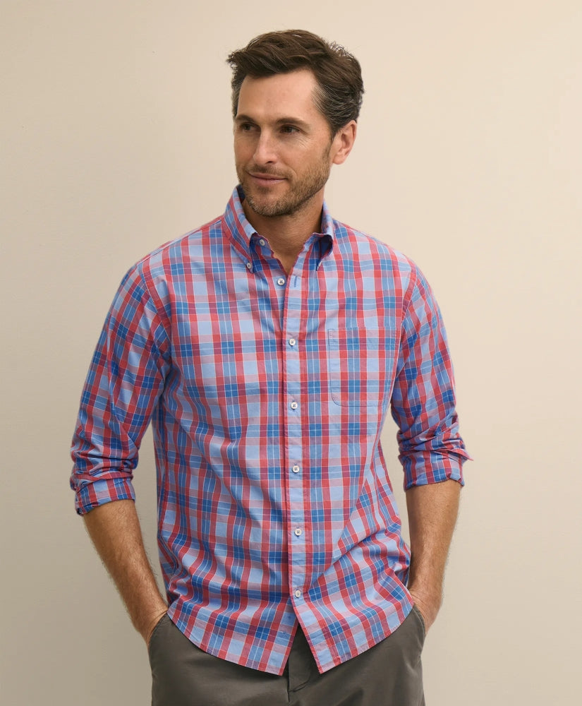 Men Friday Shirt, Poplin Plaid - Brooks Brothers Outlet