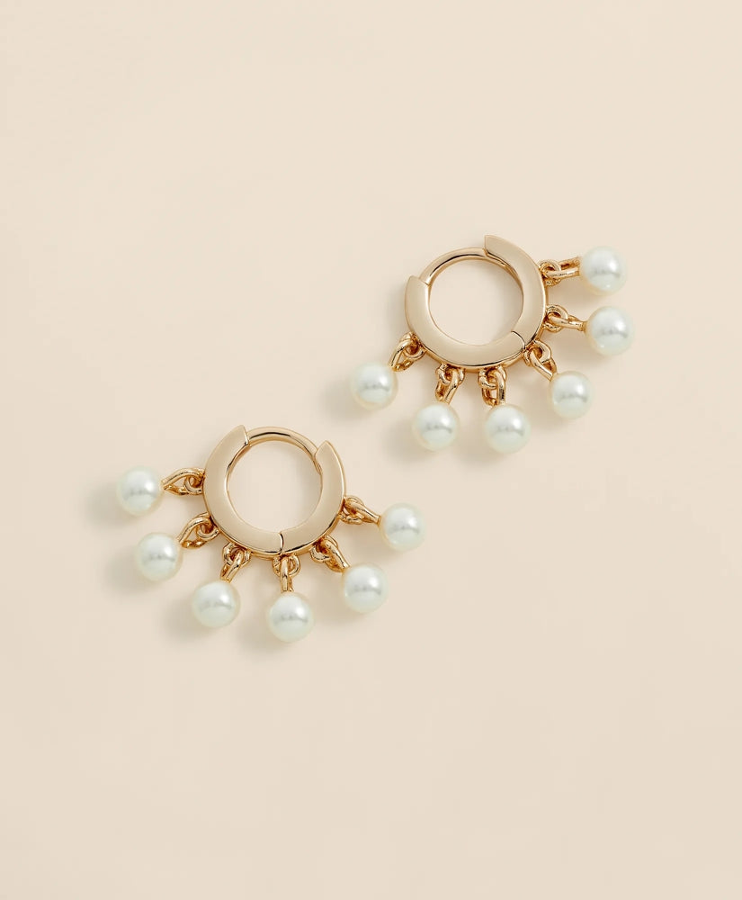 Women Gold-Toned Hoop Earrings with Drop Faux Pearls