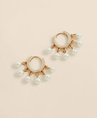 Women Gold-Toned Hoop Earrings with Drop Faux Pearls