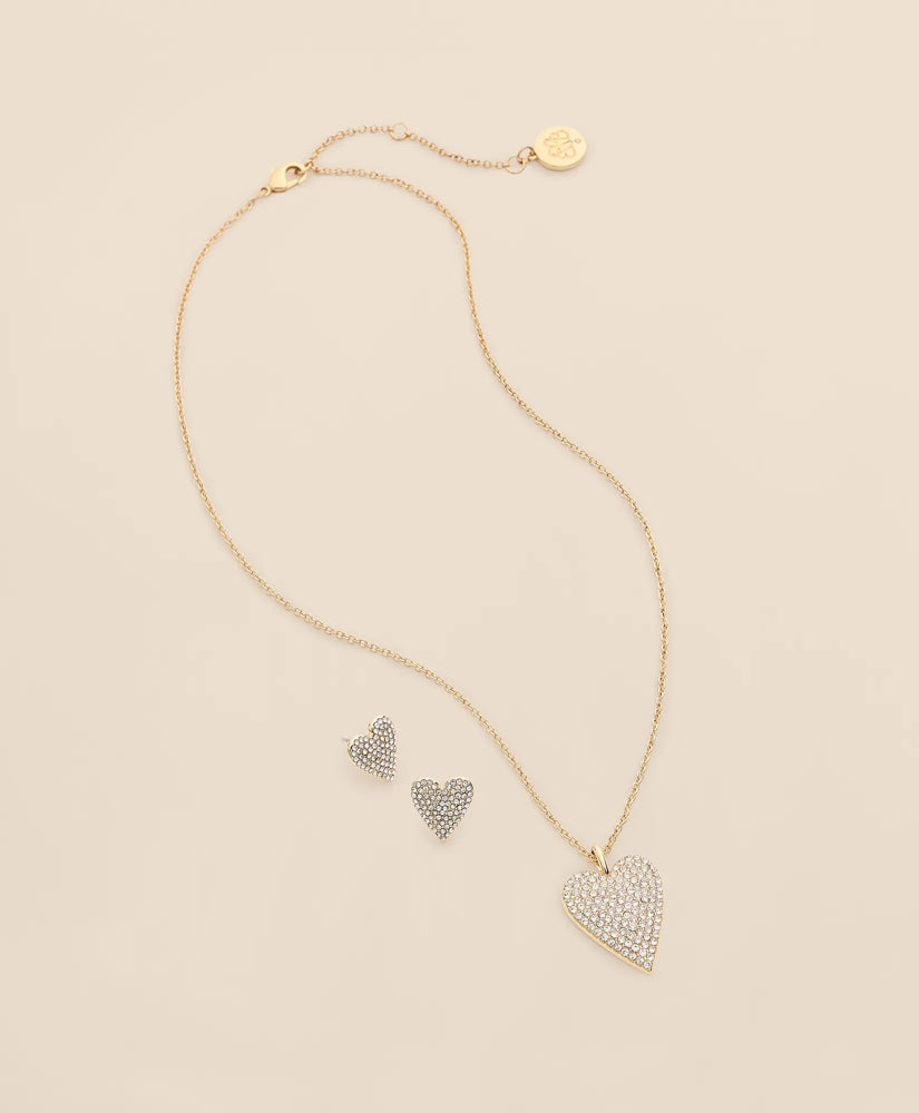 Women Gold-Tone Cubic Zirconia Heart Necklace & Earrings Set - Brooks Brothers For sale