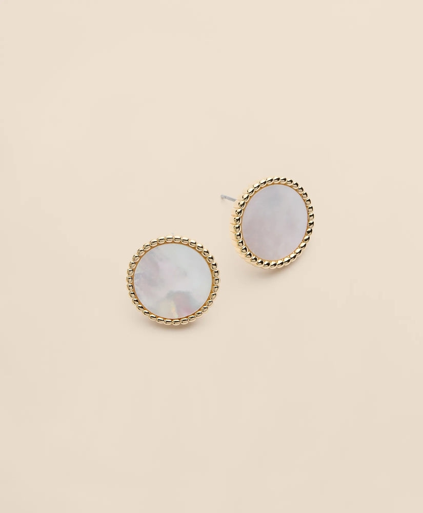 Women Gold-Tone Mother-Of-Pearl Button Stud Earrings - Brooks Brothers Outlet