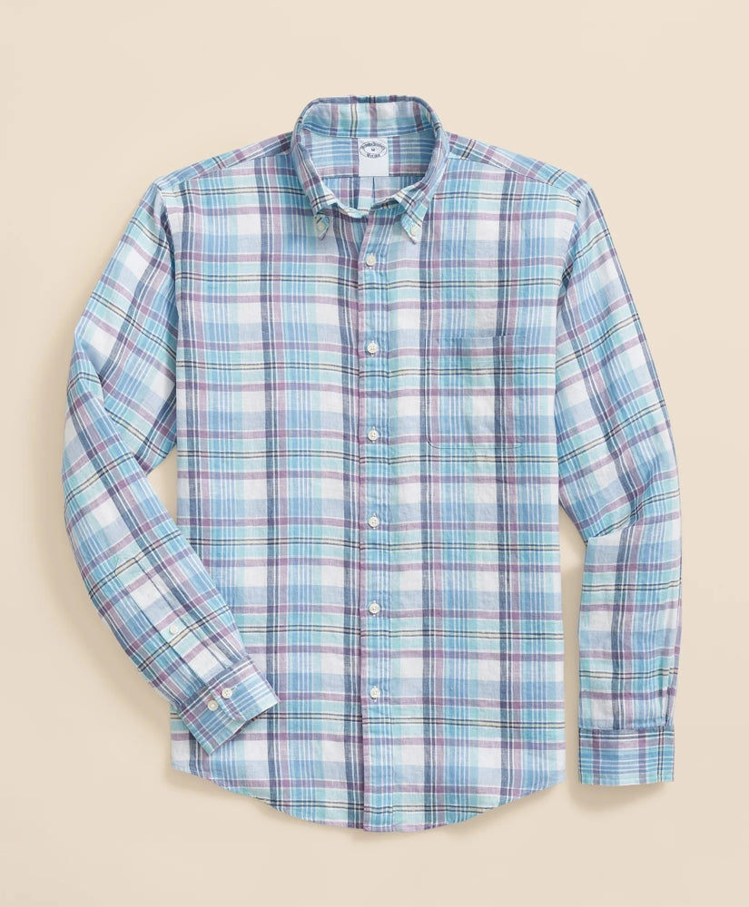 Shirts Irish Linen Polo Button Down Collar, Plaid Shirt - Brooks Brothers For sale