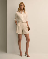 Women Linen Blend Belted Flounce Shorts - Brooks Brothers US