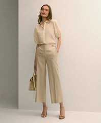 Women Linen-Blend Waist-Tab Wide-Leg Pants - Brooks Brothers US