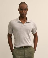 Men Linen-Cotton-Cashmere Short-Sleeve Mouliné Johnny Collar Sweater - Brooks Brothers US