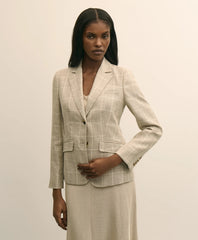 Women Linen-Wool Blend Windowpane Jacket - Brooks Brothers Gift