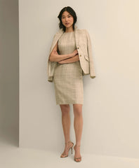 Women Linen-Wool Windowpane Sheath Dress