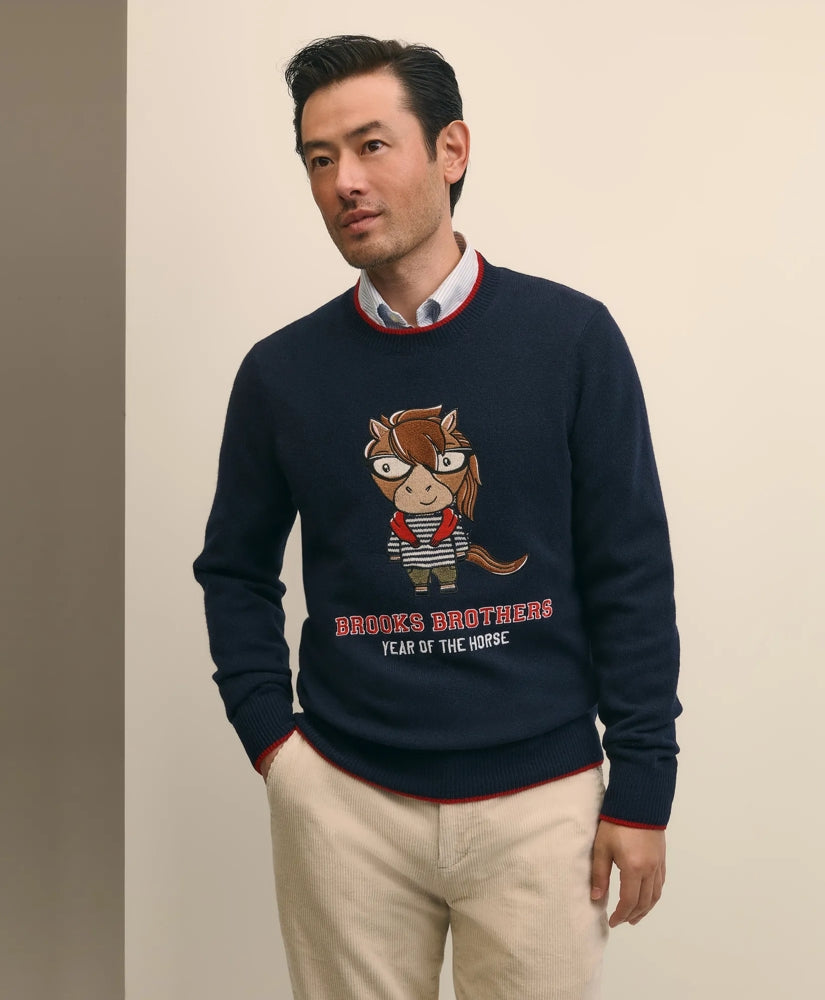 Sale Men's Lunar New Year Merino Wool-Blend Intarsia Crewneck Sweater - Brooks Brothers