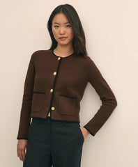 Sale Brushed Merino Wool Suede Trim Sweater Jacket - Brooks Brothers Online