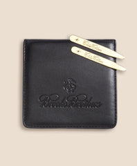 Men Metallic Collar Stays with Nappa Leather Case