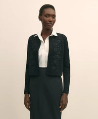 Sale Merino-Wool-Cotton Blend Floral Embellished Cardigan - Brooks Brothers US