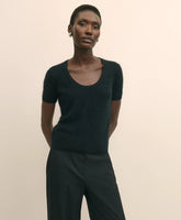 Sale Wool-Cashmere Blend Brushed Short-Sleeve Sweater Shell