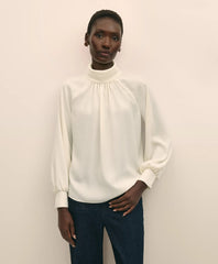 Sale Crepe Band-Collar Relaxed Blouse - Brooks Brothers Online