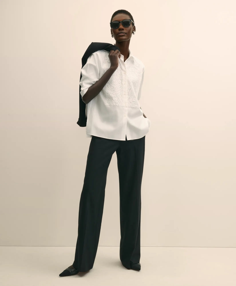 Tailored Cotton Sateen Relaxed Lace-Bib Shirt - Brooks Brothers Discount