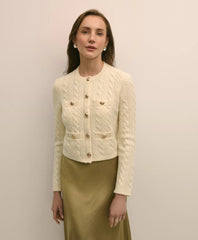 Sale Merino Wool-Cashmere Blend Cable-Knit Cardigan - Brooks Brothers