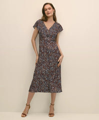 Sale Paisley Shimmer Ruffle-Front Chevron-Stripe Dress - Brooks Brothers US